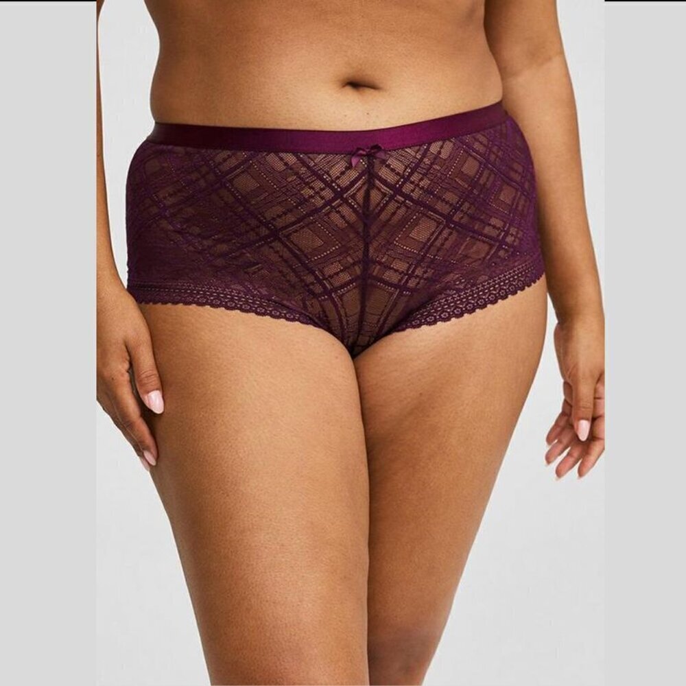 Torrid - Plaid Lace Cheeky Panty in Darkest Plum Purple